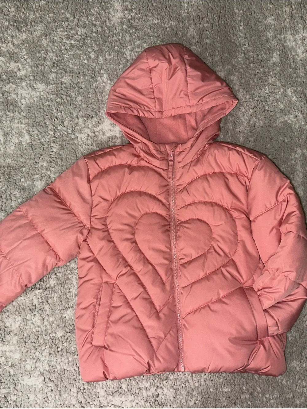 Old Navy Coral Hooded Puffer Jacket with Heart Quilting